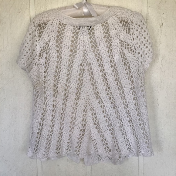 WHITE HOUSE BLACK MARKET WHITE CROCHET CARDIGAN SIZE LARGE - Picture 5 of 10